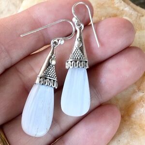 White Scolecite boho sterling silver earrings NWT